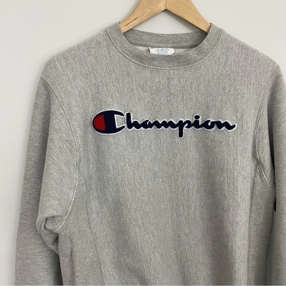 Vtg Champion Reverse Weave Sweatshirt Unisex Small Grey Textured Spell-Out Logo - Picture 2 of 11